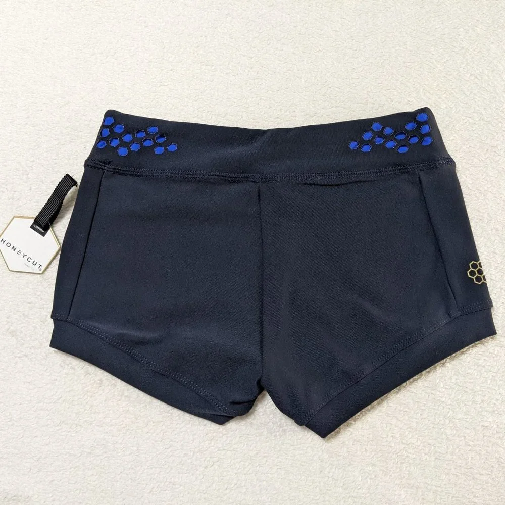 Honeycut Girls' Black Dance Shorts with Blue Accent